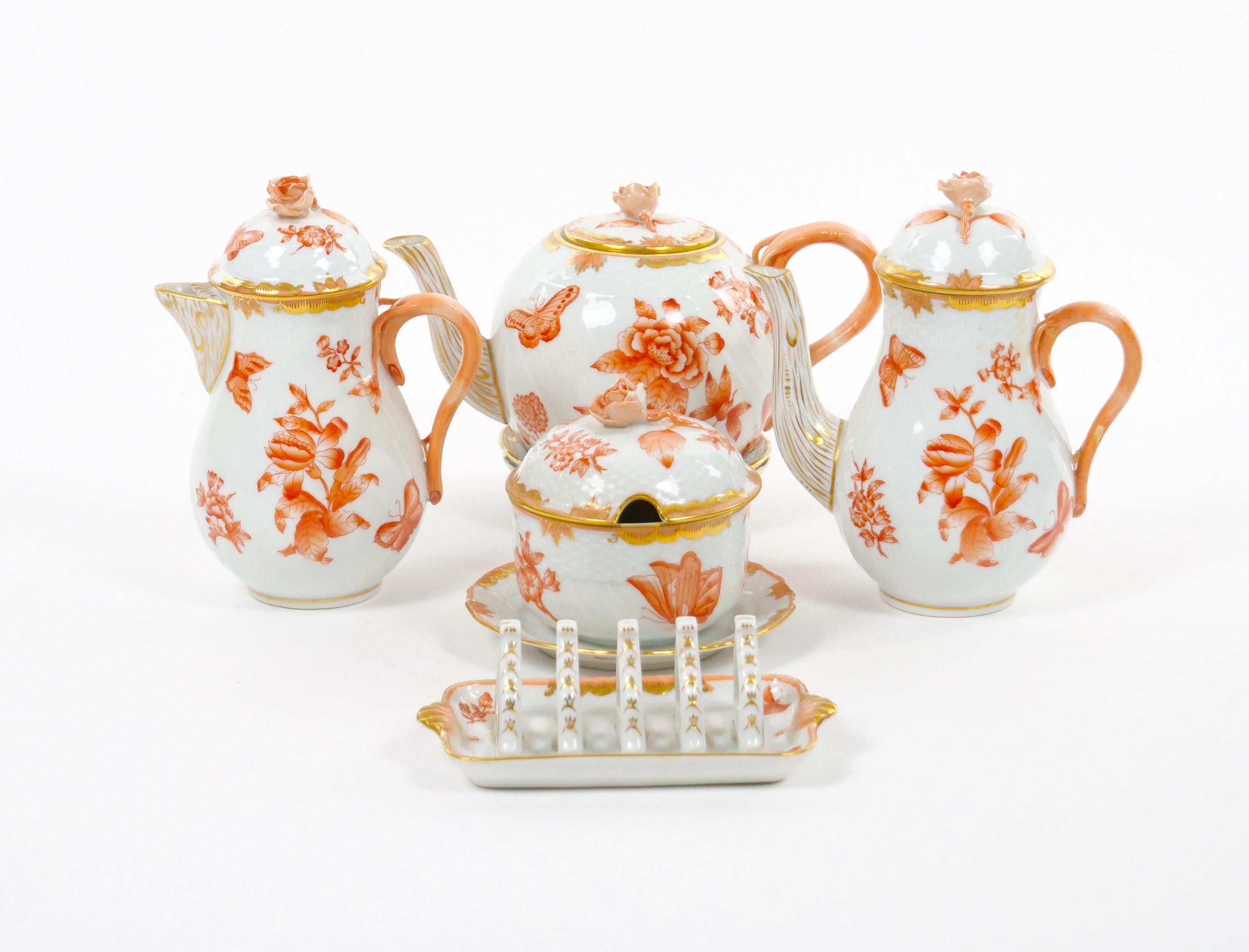 Herend Hand Painted & Gilt Decorated Glazed Porcelain Coffee Set / Ten People For Sale 1