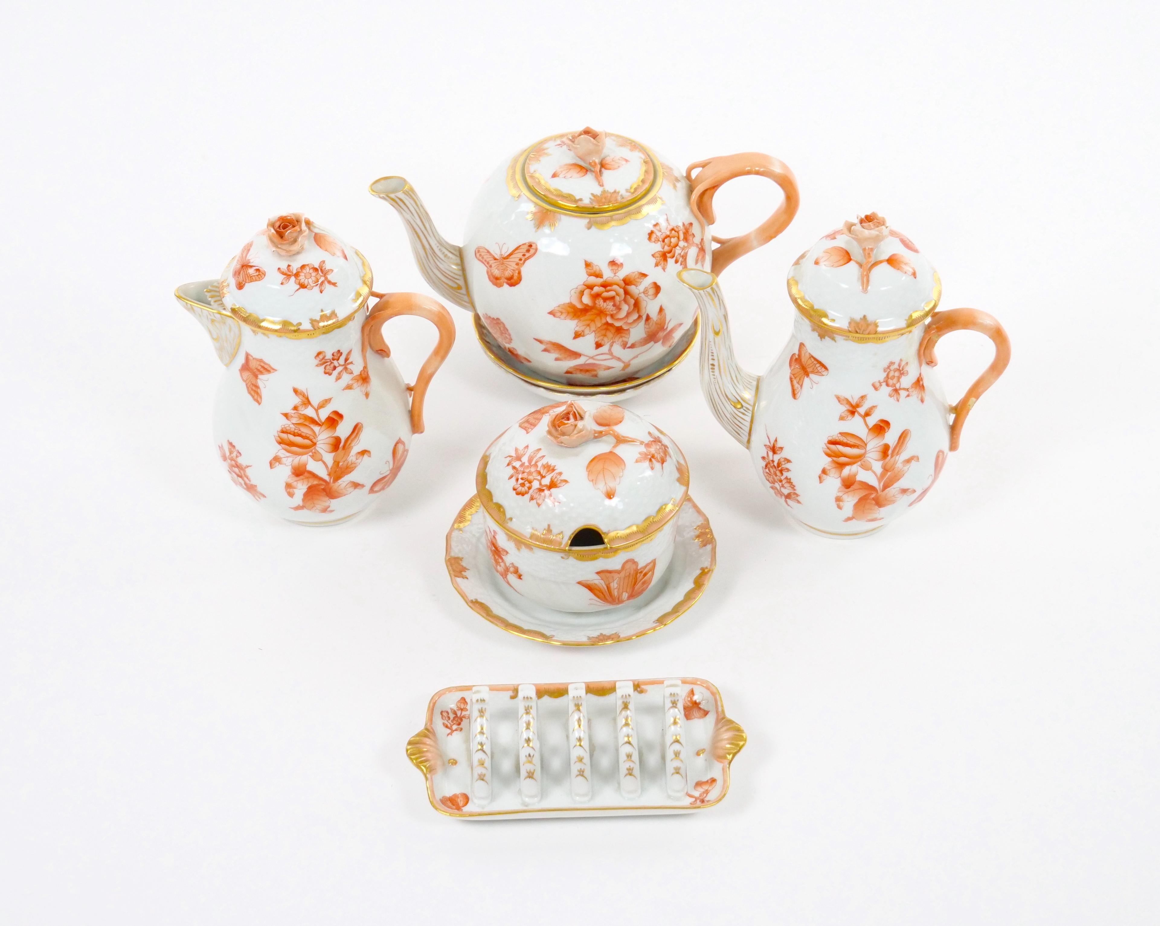 Herend Hand Painted & Gilt Decorated Glazed Porcelain Coffee Set / Ten People For Sale 2