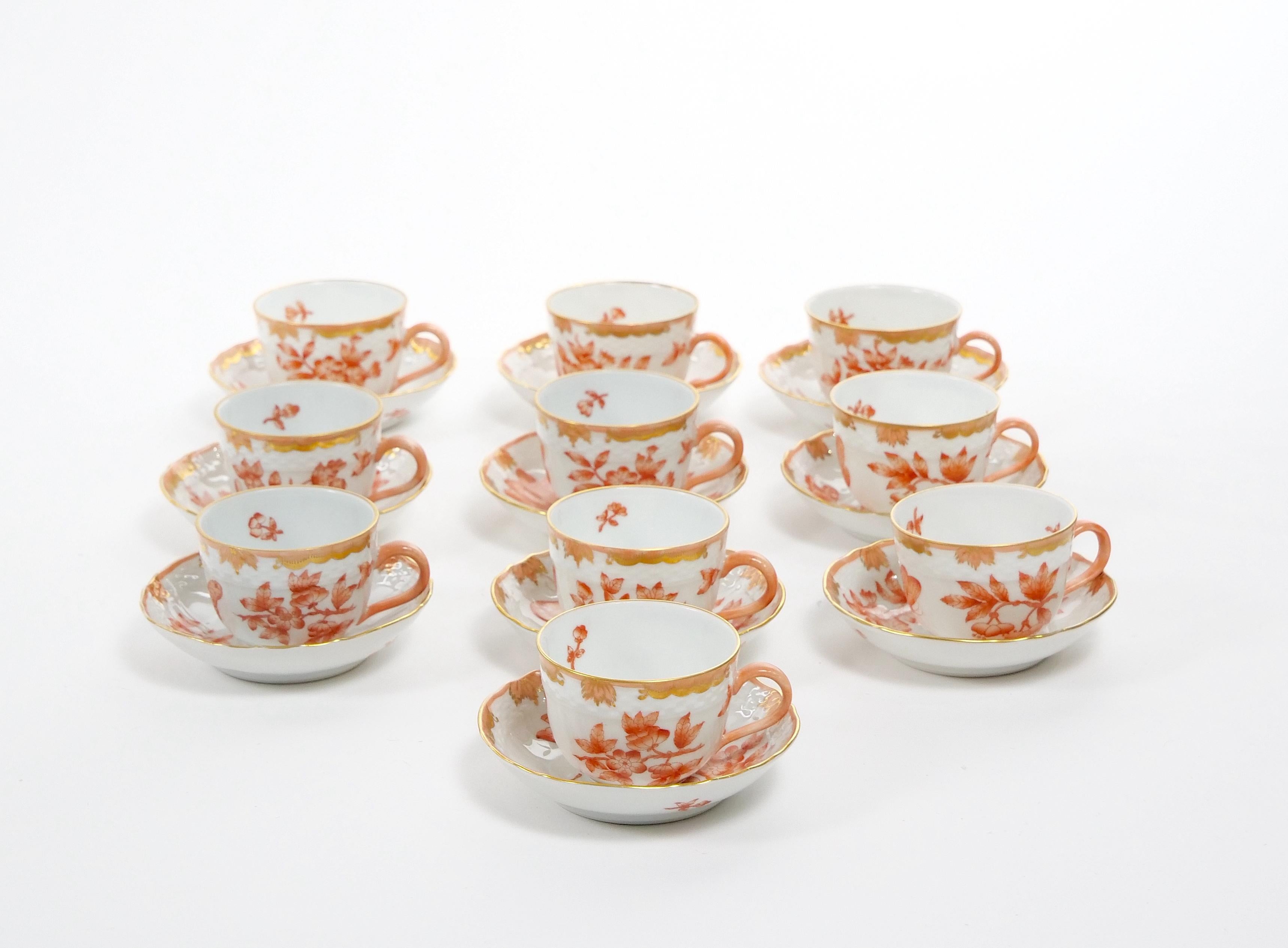 Herend Hand Painted & Gilt Decorated Glazed Porcelain Coffee Set / Ten People For Sale 3