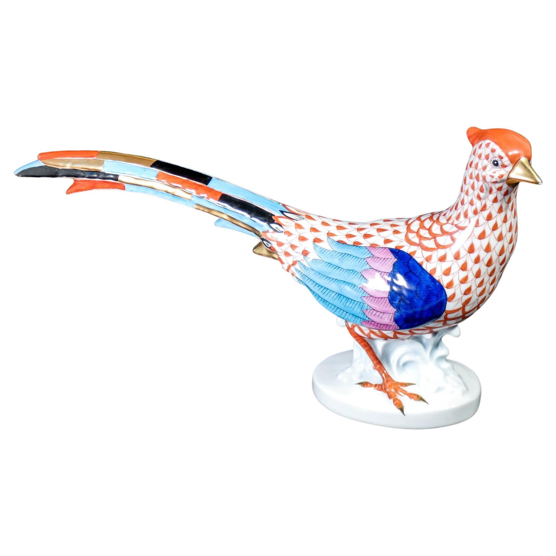 HEREND hand painted "Pheasant" in the typical fishnet style. Hungary, 20th c.