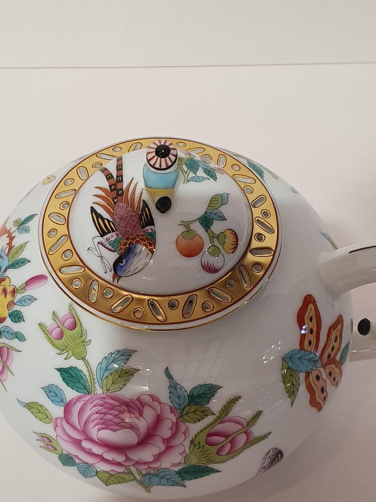 Herend Hand Painted Polycrome Porcelain Set of Three Teapot, Hungary