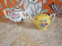 Herend Hand Painted Polycrome Porcelain Set of Two Teapot, Hungary, Modern