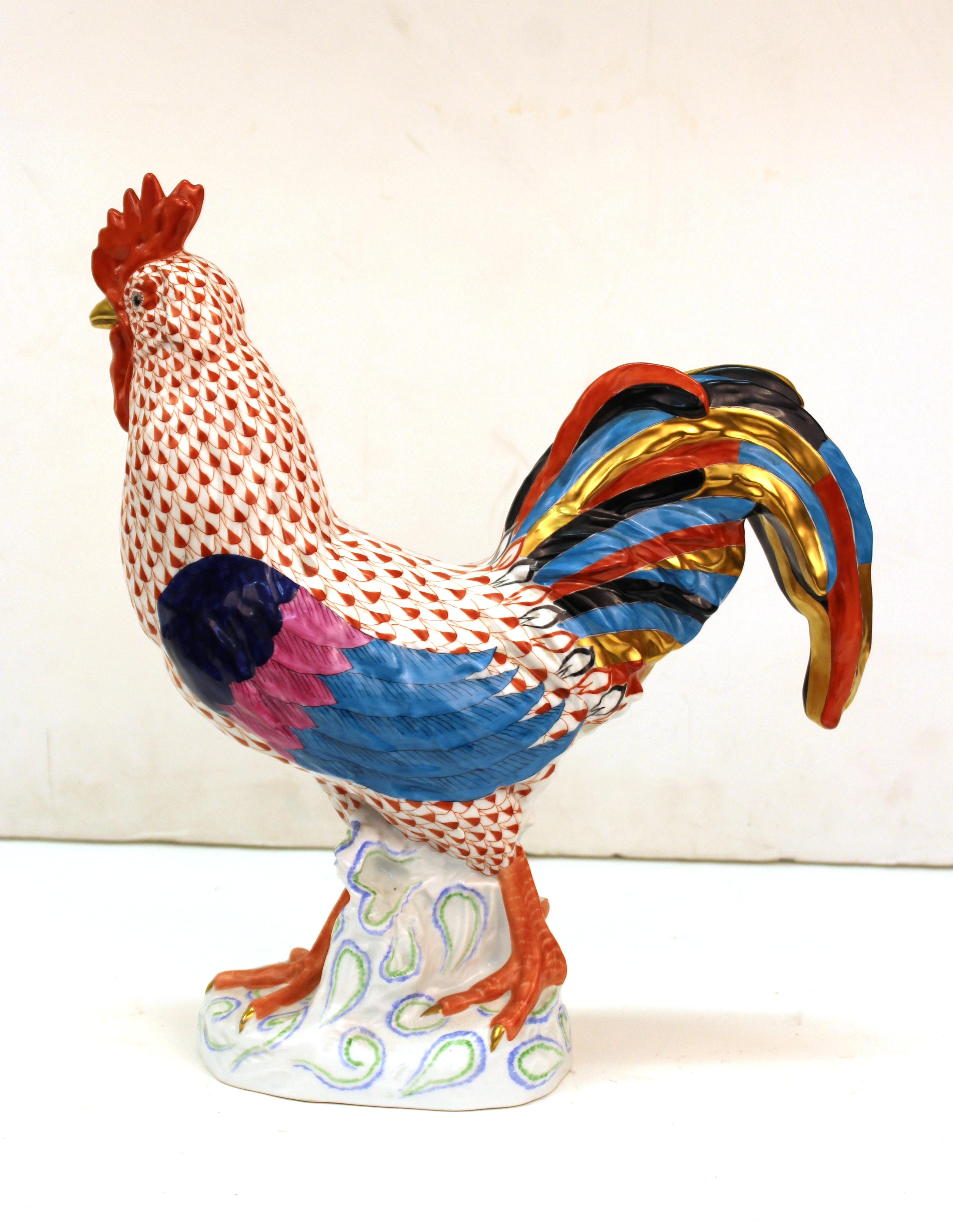 Baroque Revival Herend Hand Painted Porcelain Rooster Sculpture