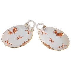 Herend  "Happy Fish" Pair of Hand-Painted Hungarian Porcelain Shells, Modern