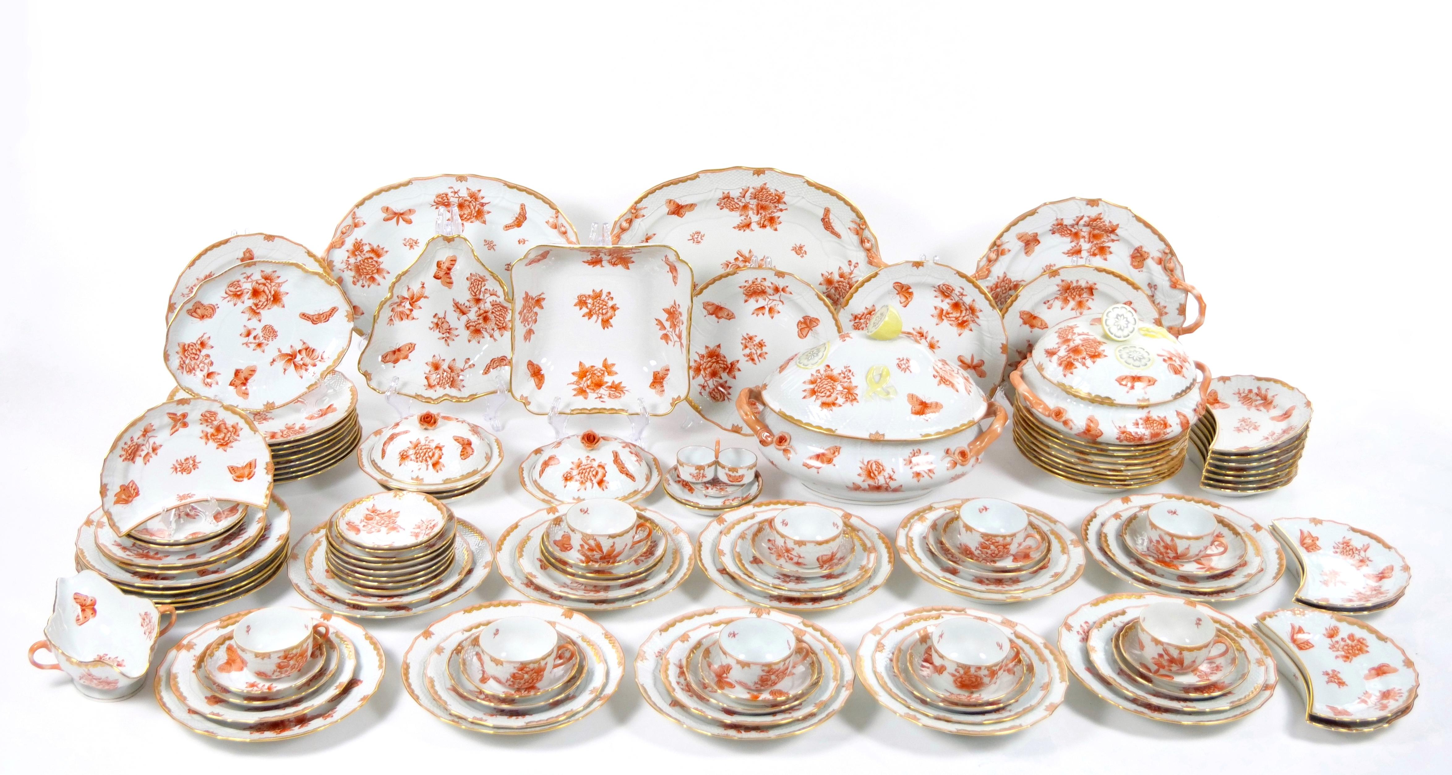 
Experience the epitome of luxury dining with the magnificent Herend Hungarian hand-painted and gilt decorated glazed porcelain dinner service. This opulent set, designed to accommodate twelve people, exudes timeless elegance and impeccable