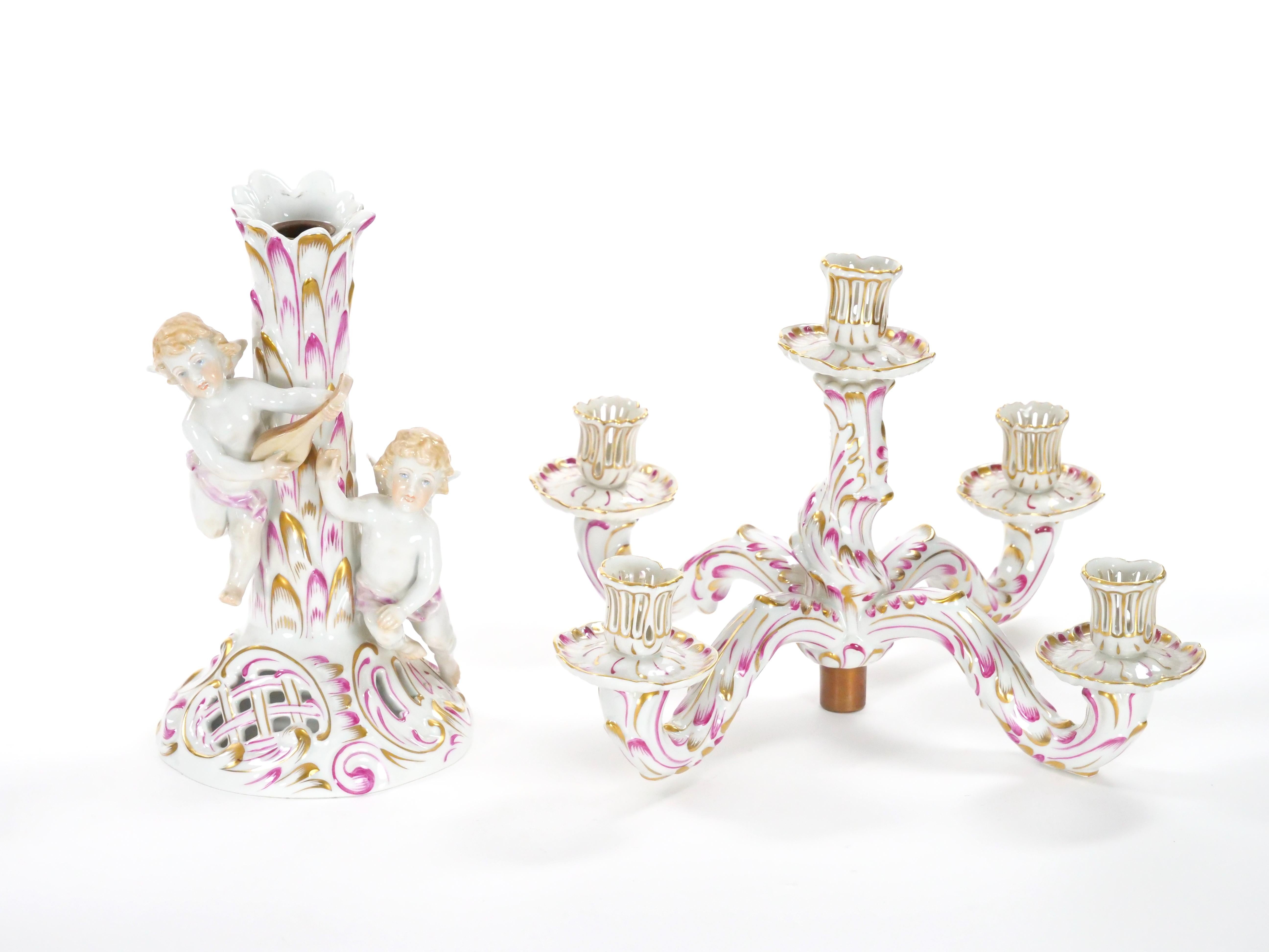 Herend, candélabre de table hongrois à cinq bras peint et décoré à la main et doré Bon état - En vente à Tarry Town, NY