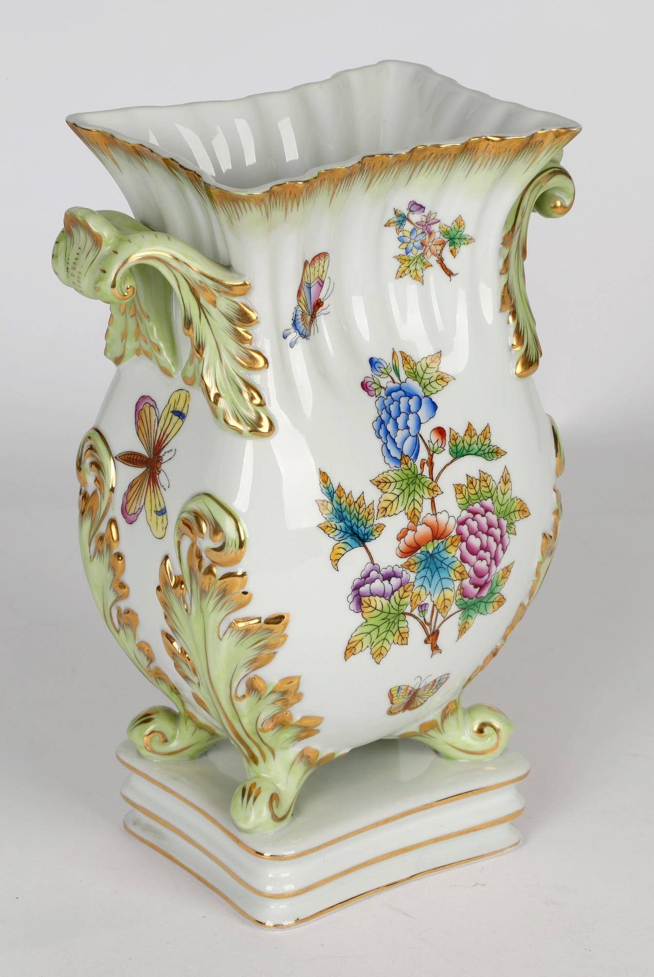 Herend Hungarian Large Porcelain Floral & Butterfly Hand Painted Vase 4
