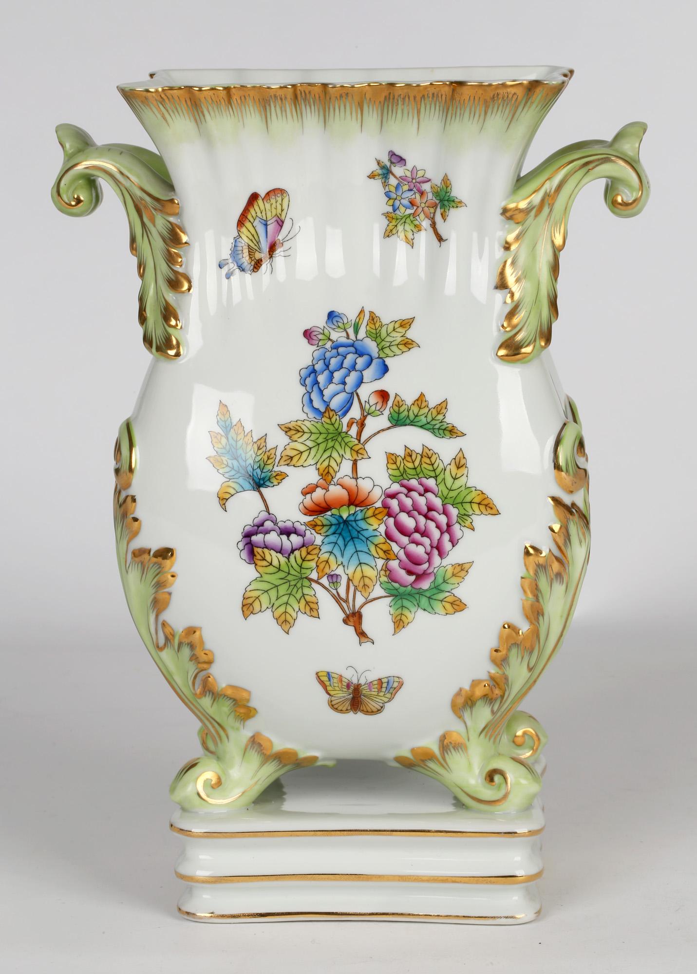Herend Hungarian Large Porcelain Floral & Butterfly Hand Painted Vase 6