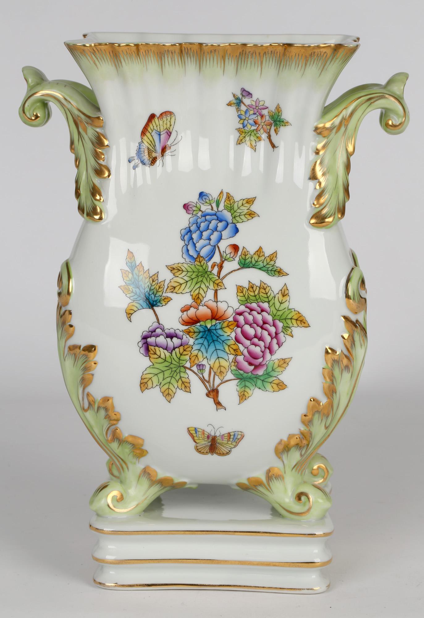 Herend Hungarian Large Porcelain Floral & Butterfly Hand Painted Vase 12