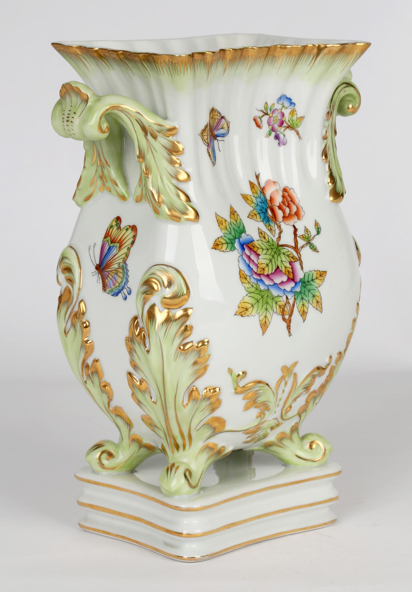 Herend Hungarian Large Porcelain Floral & Butterfly Hand Painted Vase 14