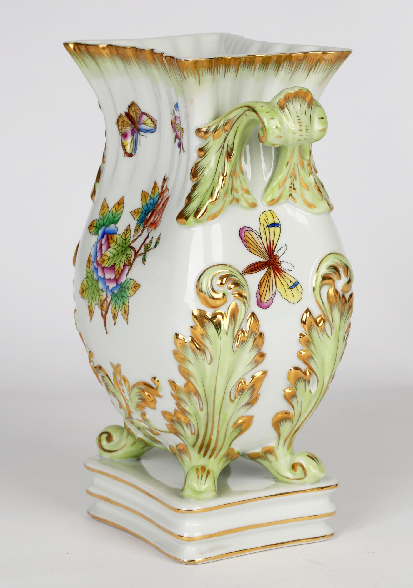 20th Century Herend Hungarian Large Porcelain Floral & Butterfly Hand Painted Vase