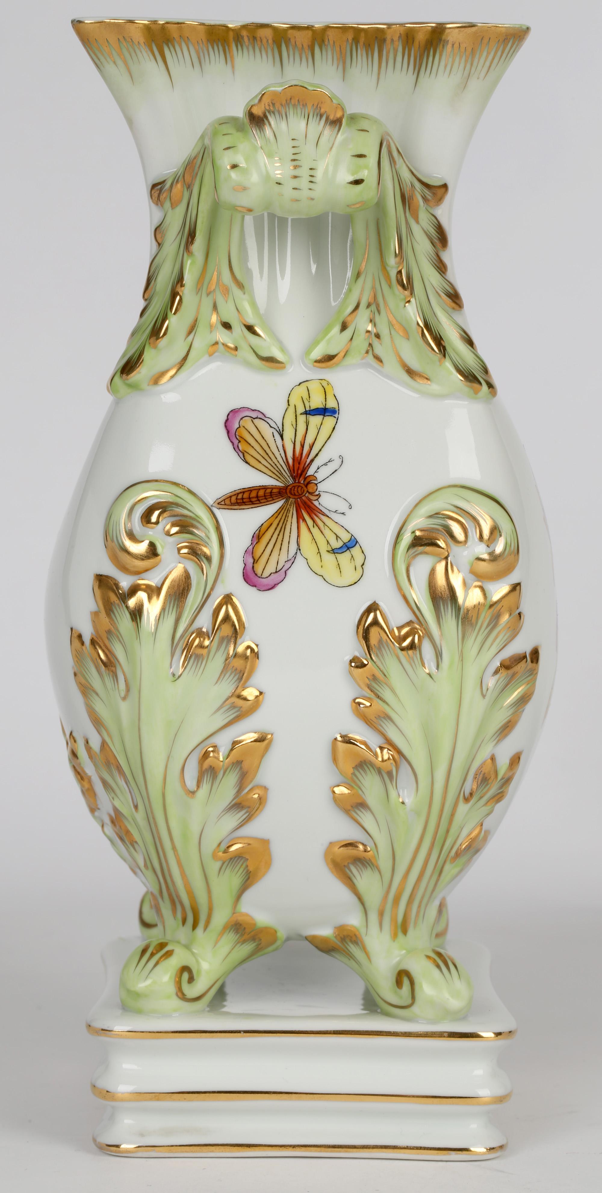 Herend Hungarian Large Porcelain Floral & Butterfly Hand Painted Vase 2