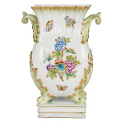 Herend Hungarian Large Porcelain Floral & Butterfly Hand Painted Vase