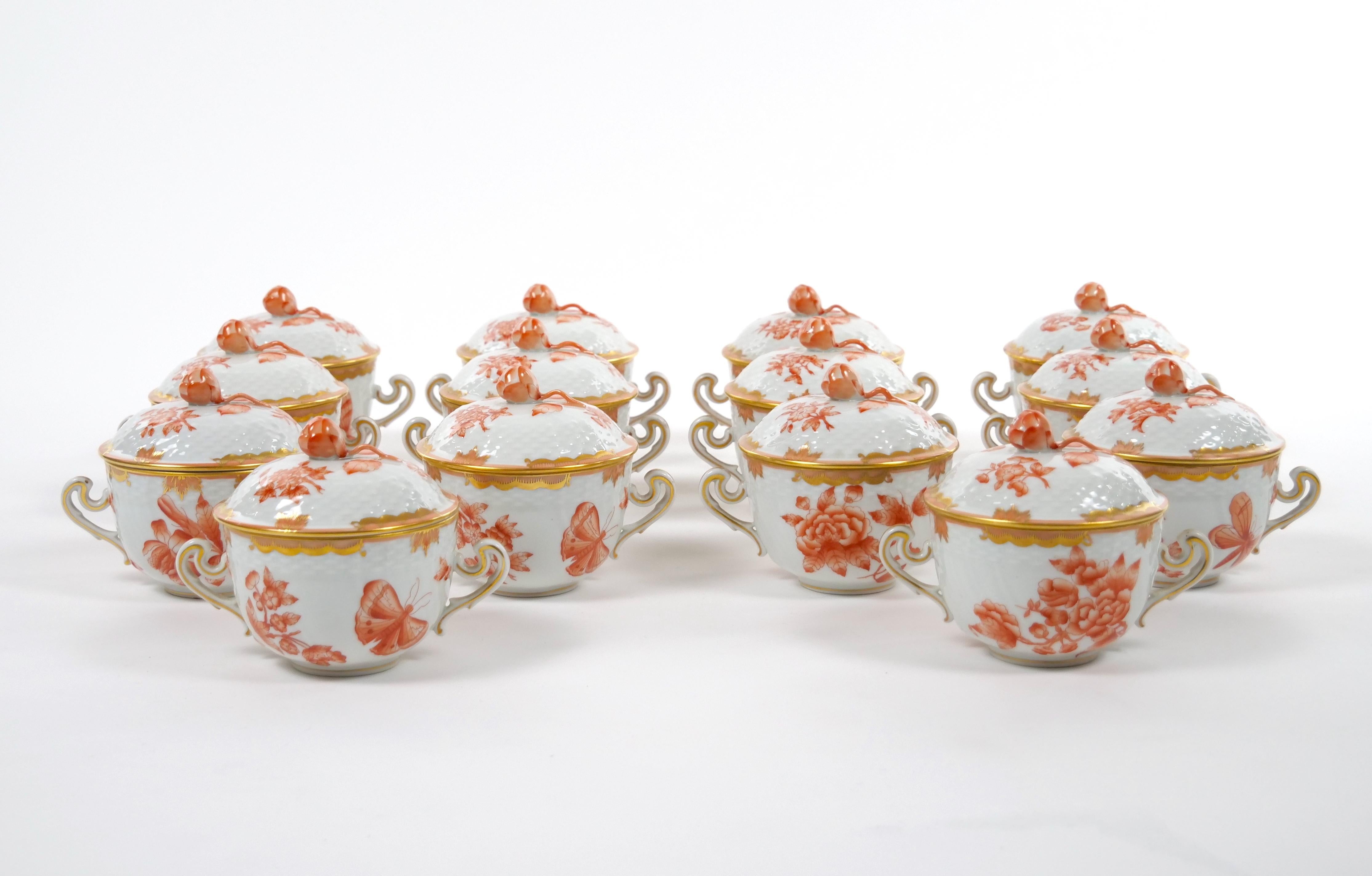 Herend Hungarian Porcelain Covered Pot De Creme Service / 12 People For Sale 4