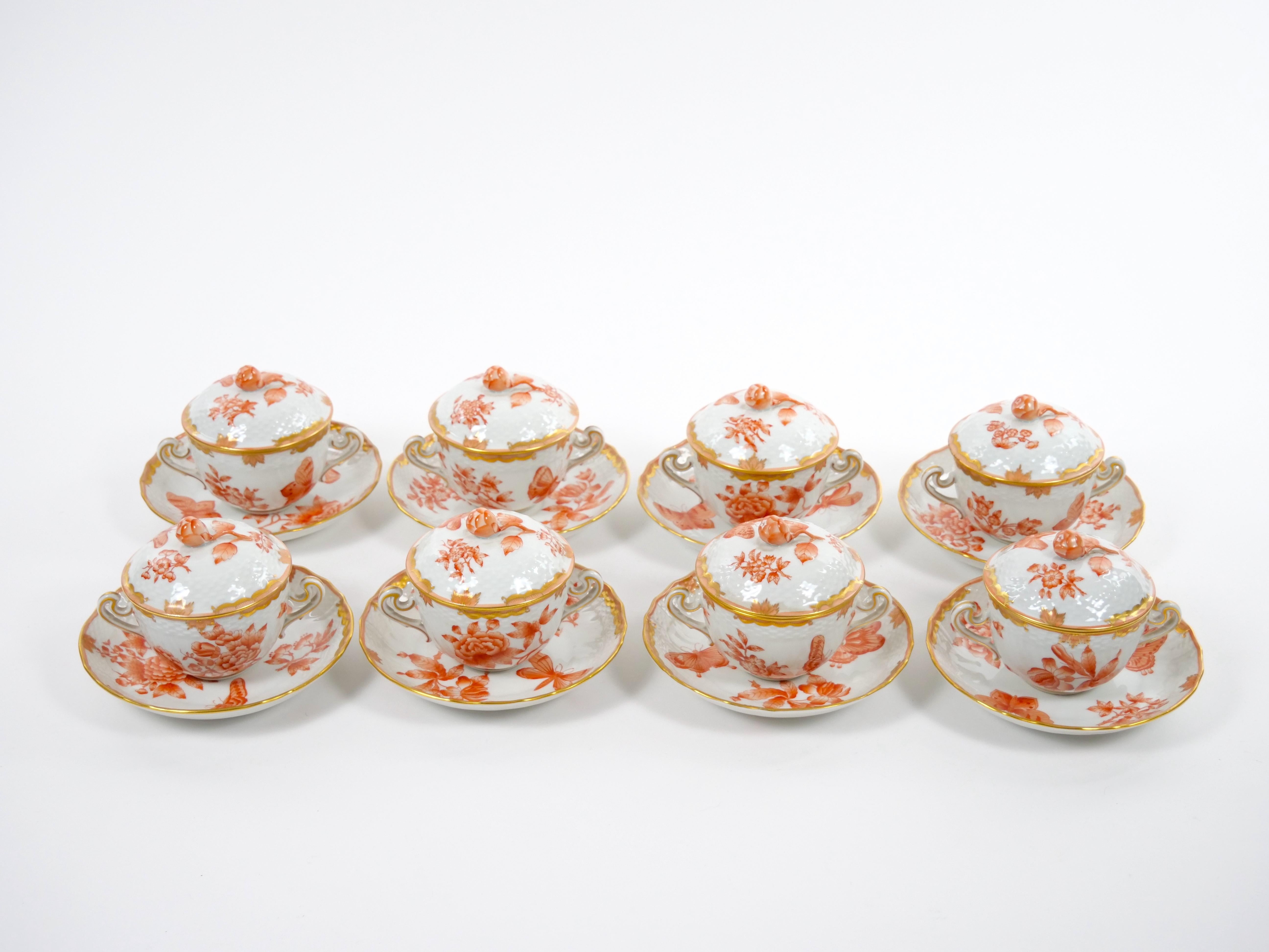 Herend Hungarian Porcelain Covered Pot De Creme Service / 12 People In Good Condition For Sale In Tarry Town, NY