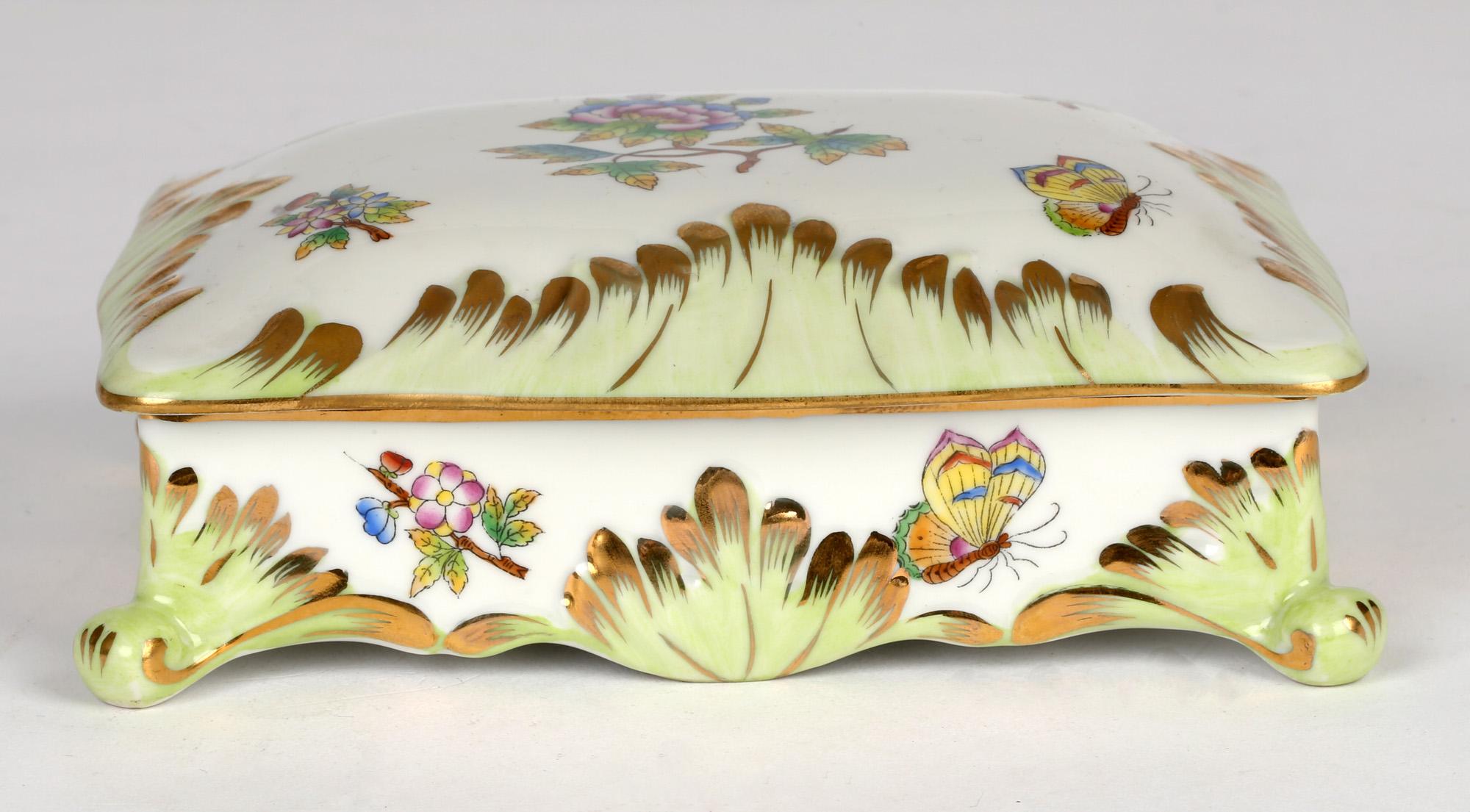 Herend Hungarian Porcelain Floral & Butterfly Painted Dressing Table Box 8