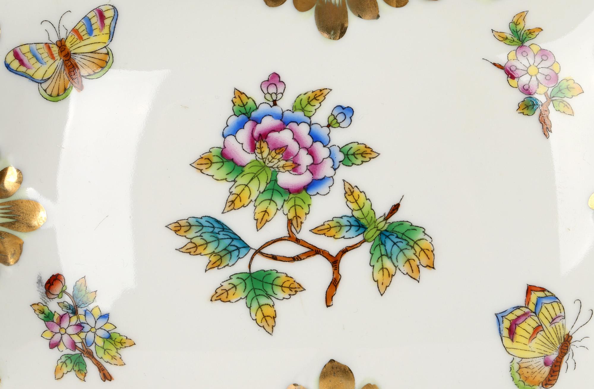 Hand-Painted Herend Hungarian Porcelain Floral & Butterfly Painted Dressing Table Box