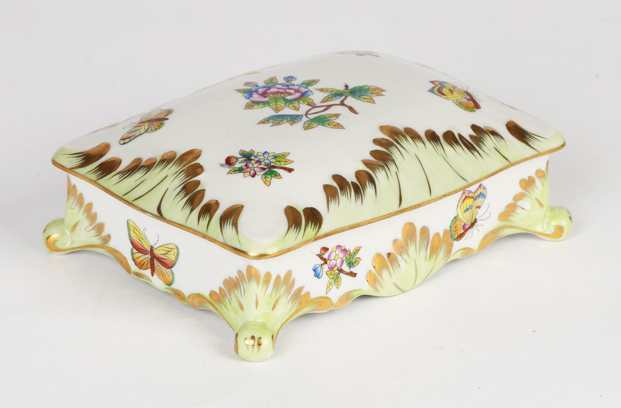 Herend Hungarian Porcelain Floral & Butterfly Painted Dressing Table Box 1