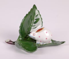 Herend Hungarian Porcelain Model of a Dog and a Rabbit on Leaf