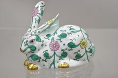 Herend Hungary 15335 Porcelain SBC Siang Blanc Green Flower Bunny Rabbit Figure