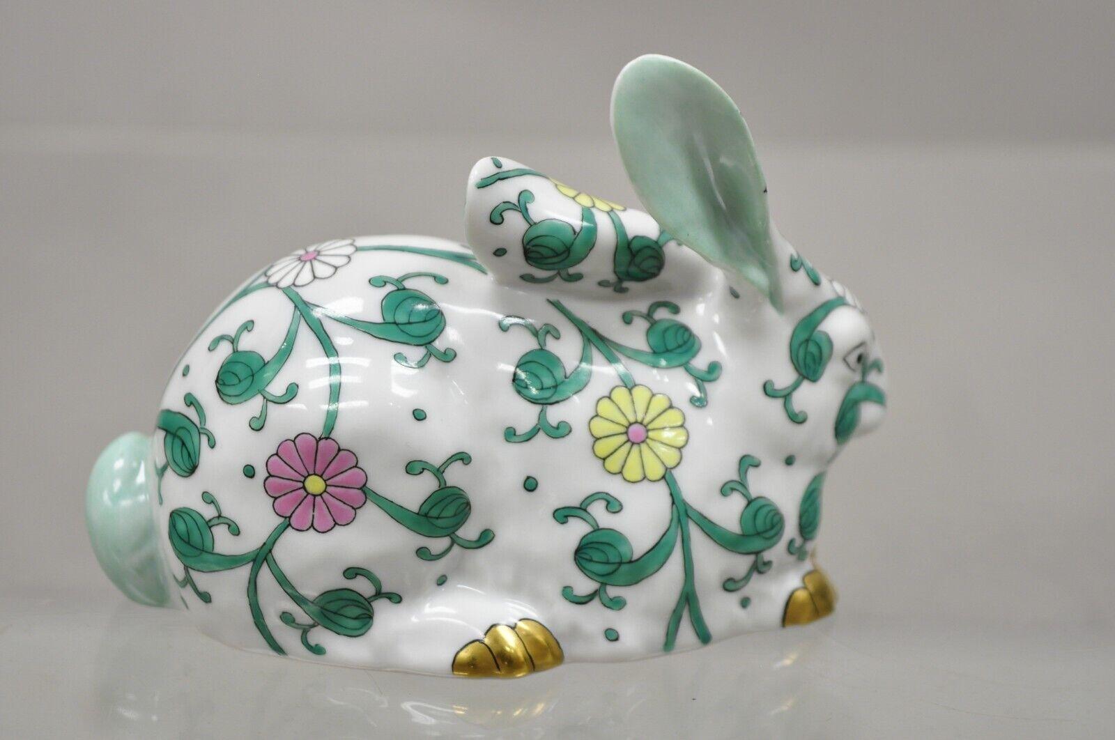 Herend Hungary 15335 Porcelain SBC Siang Blanc Green Flower Bunny Rabbit Figure 1