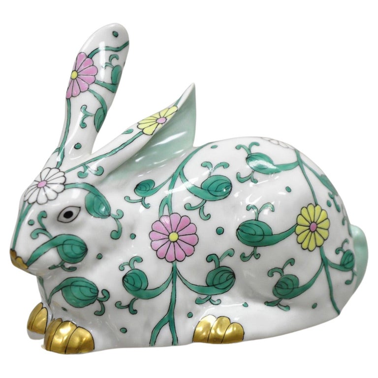 Herend Hungary 15335 Porcelain SBC Siang Blanc Green Flower Bunny