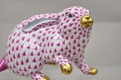 Herend Hungary 5335 Raspberry Fishnet Porcelain Bunny Rabbit Sitting Figurine