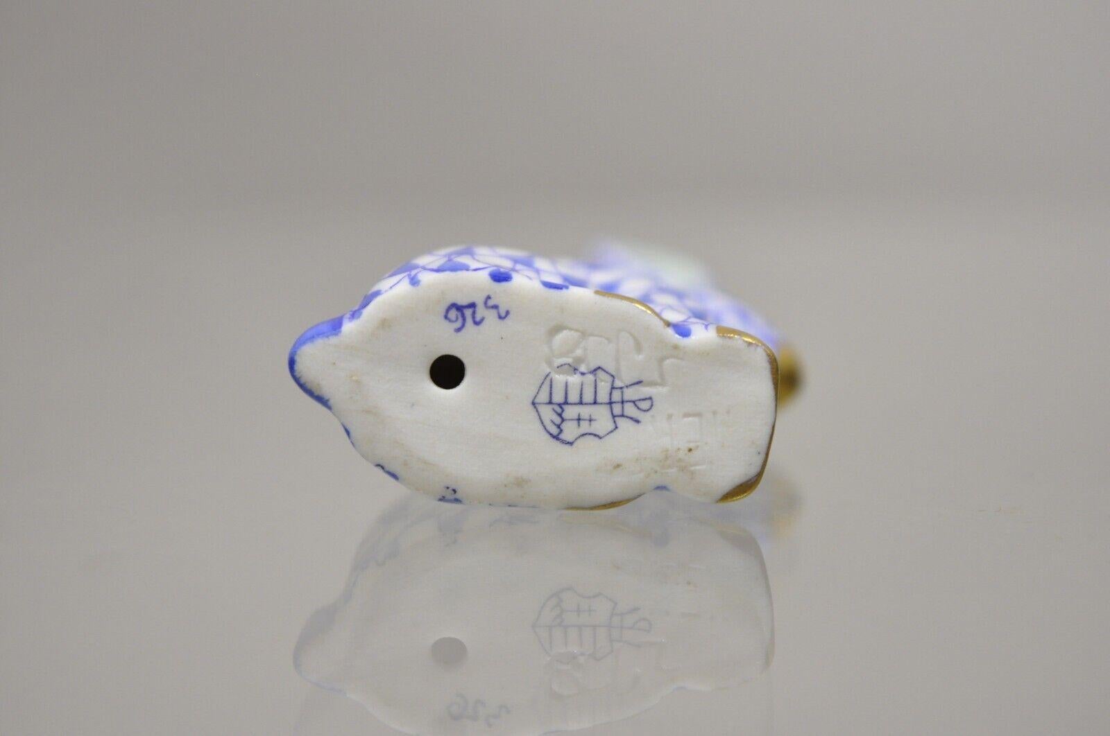 Herend Hungary Blue White Fishnet Porcelain One Ear Up Bunny Rabbit Figurine 1