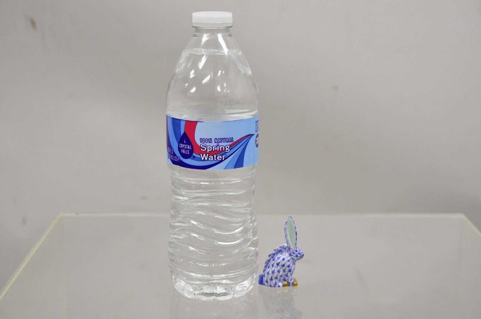 Herend Hungary Blue White Fishnet Porcelain One Ear Up Bunny Rabbit Figurine 2