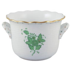 Herend, Hungary. Chinese Bouquet Apponyi Green, porcelain flower pot.