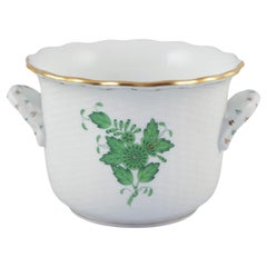 Herend, Hungary. Chinese Bouquet Apponyi Green, porcelain flower pot.