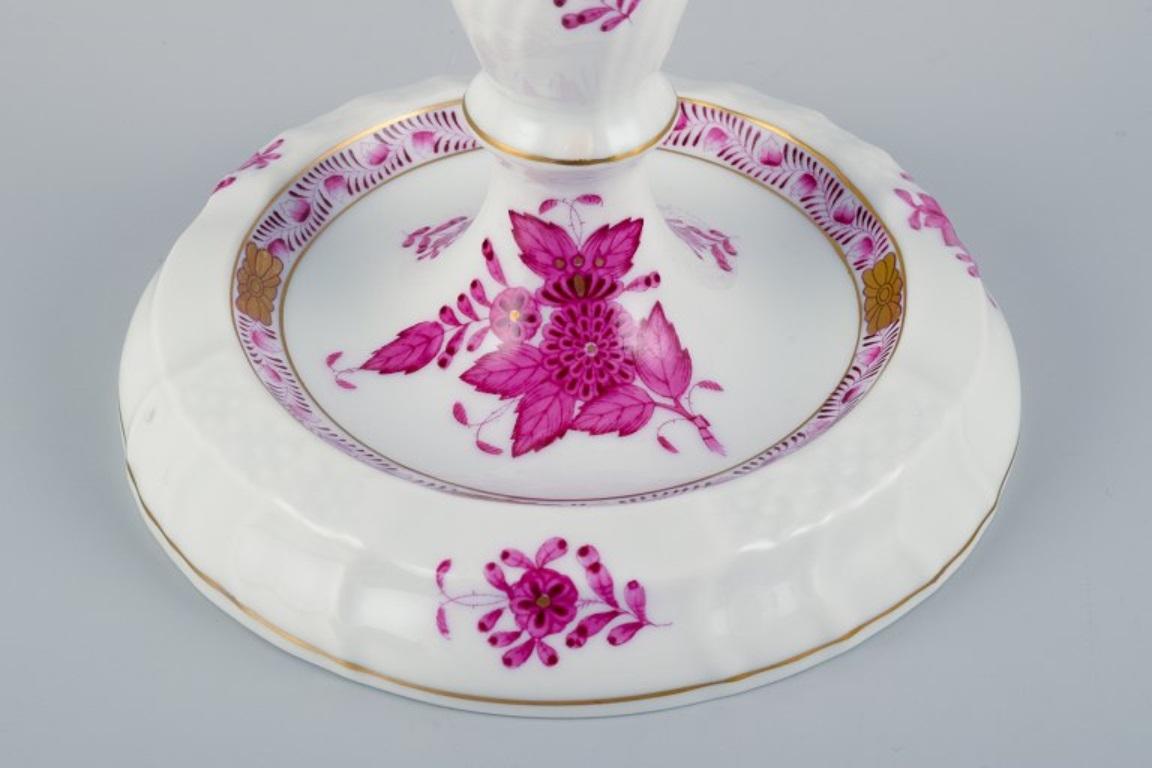 Herend, Hungary, Chinese Bouquet Raspberry, candle holder.  In Excellent Condition For Sale In Copenhagen, DK