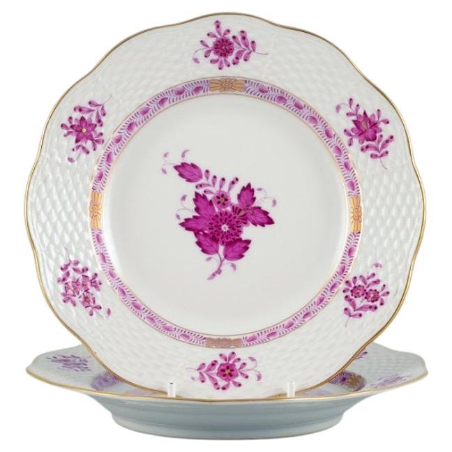 Herend, Hungary, Chinese Bouquet Raspberry, two hand painted porcelain plates