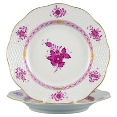 Herend, Hungary, Chinese Bouquet Raspberry, two hand painted porcelain plates