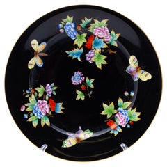 Herend Hungary Fine Black Ground Porcelain Queen Victorian Plate
