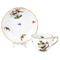 Herend Hungary Fine Porcelain Birds & Butterflies Teacup & Saucer