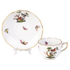 Herend Hungary Fine Porcelain Birds & Butterflies Teacup & Saucer