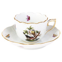 Herend Hungary Fine Porcelain Birds & Butterflies Teacup & Saucer