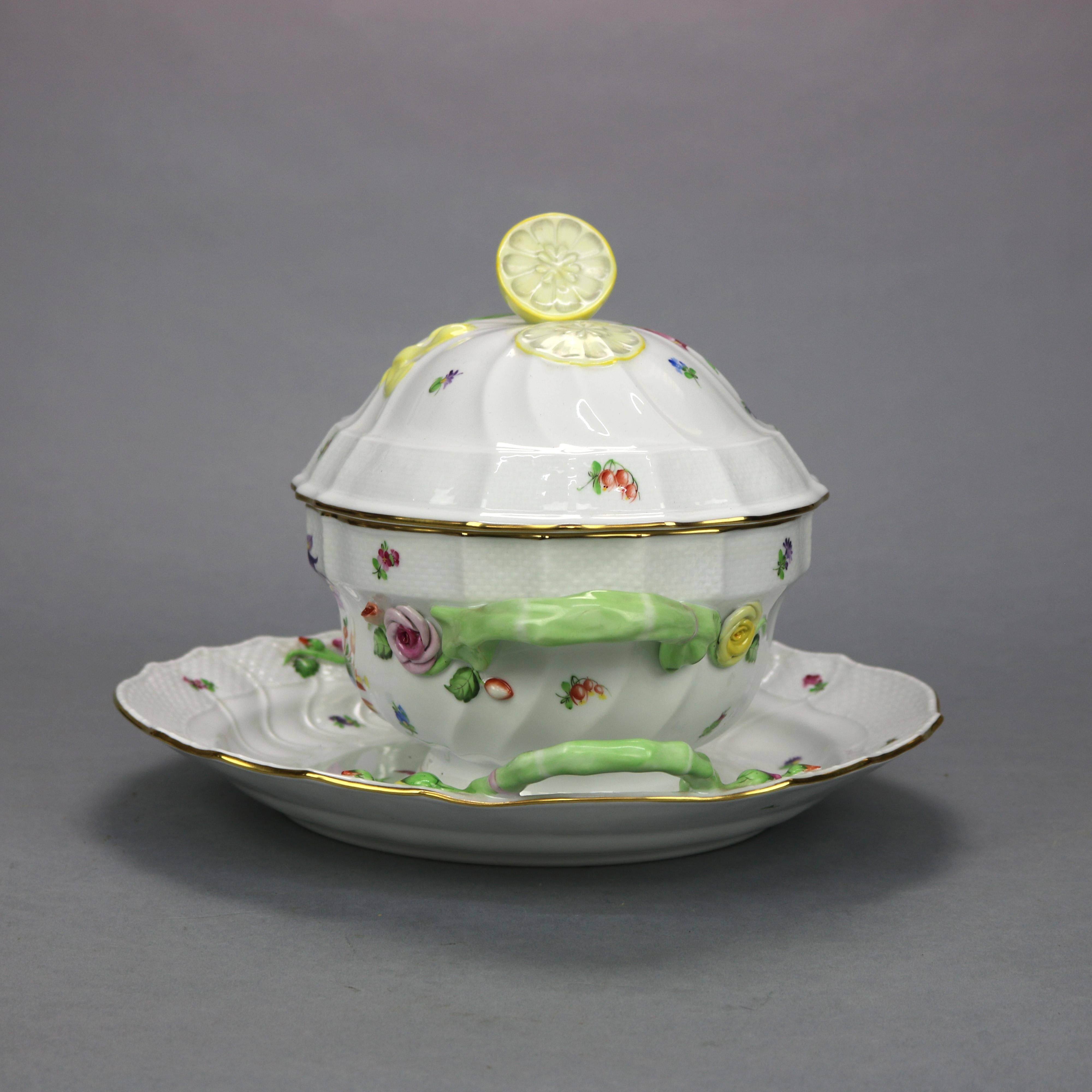 Herend Hungary Hand Painted Porcelain & Gilt Tureen & Liner 20th C 8