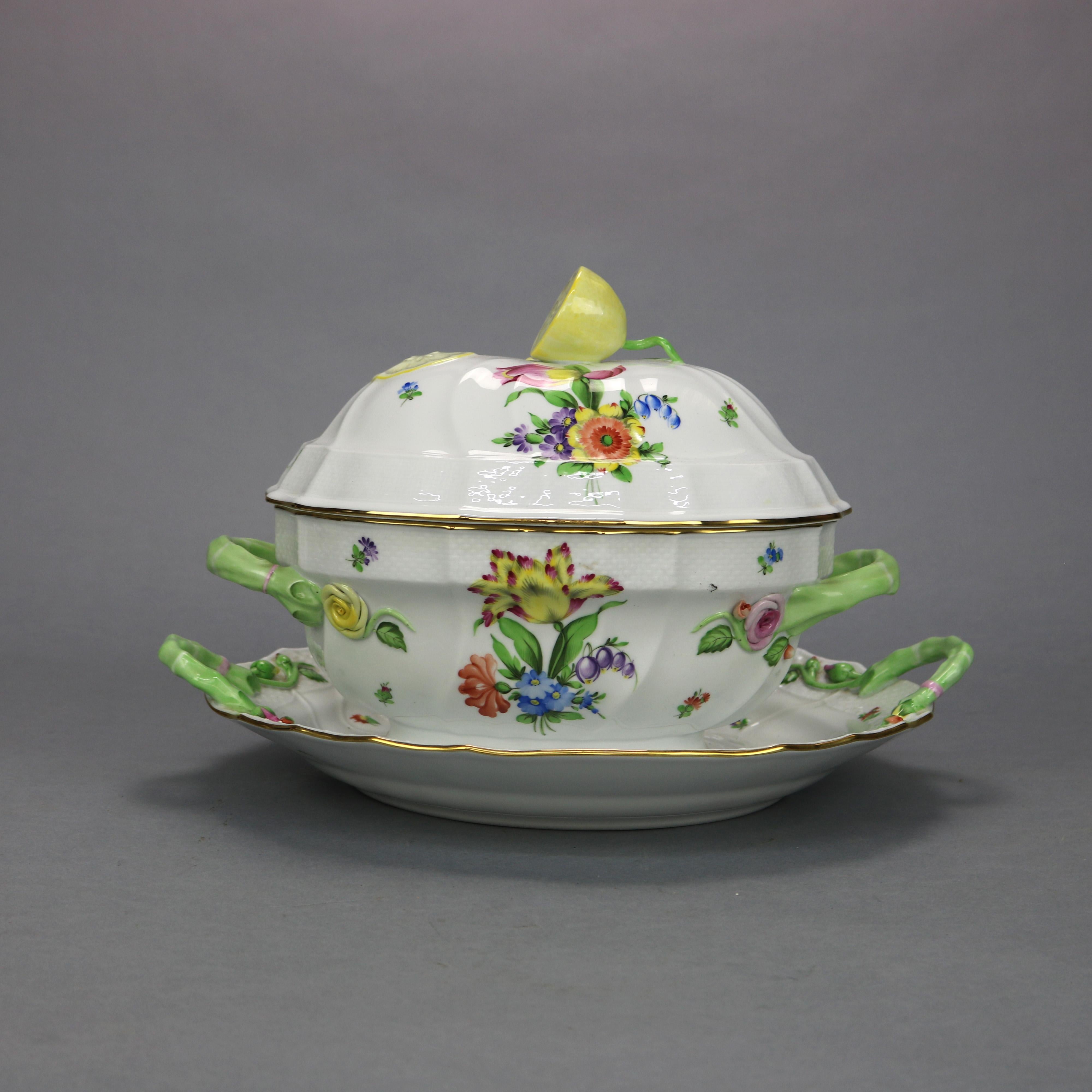 Herend Hungary Hand Painted Porcelain & Gilt Tureen & Liner 20th C 9