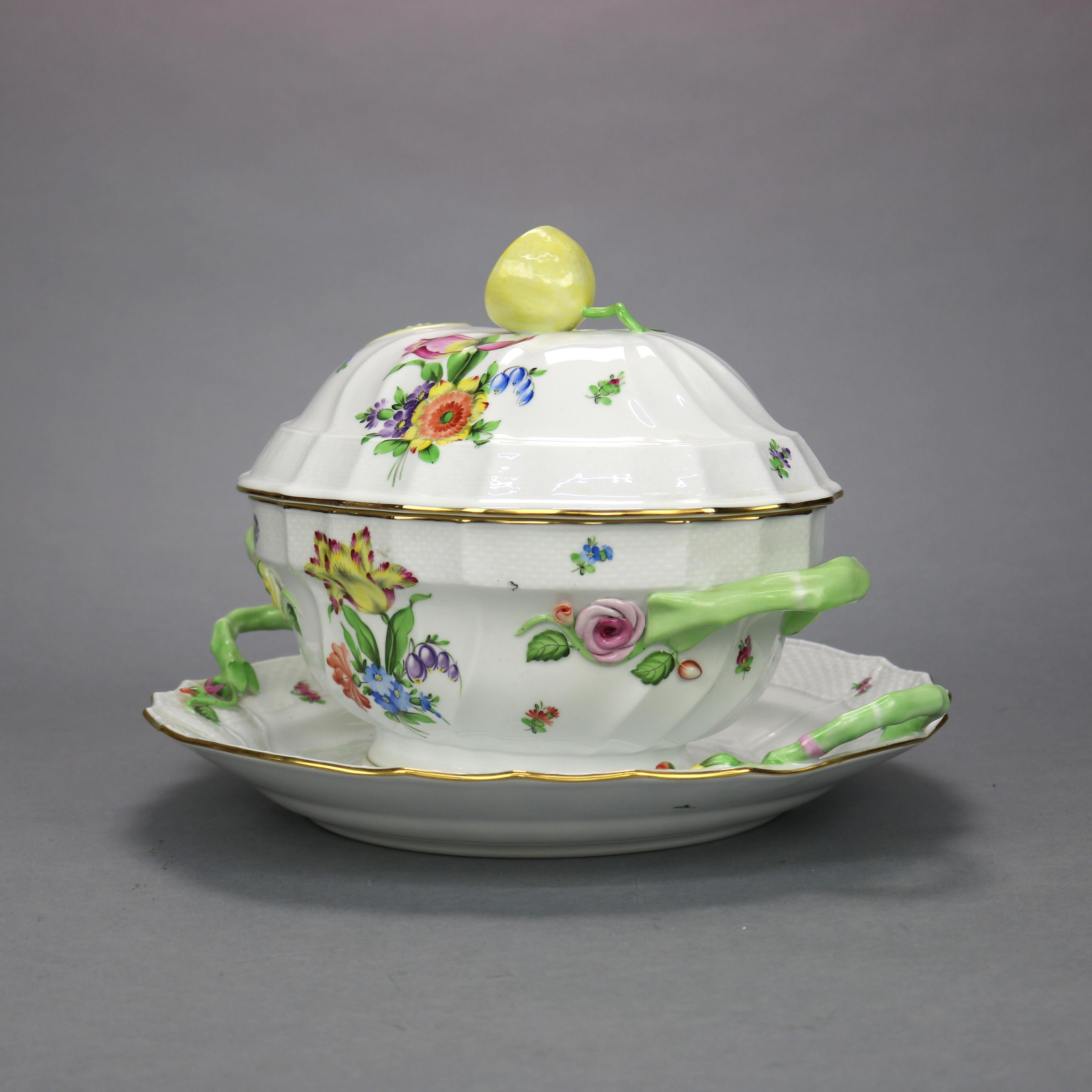 Herend Hungary Hand Painted Porcelain & Gilt Tureen & Liner 20th C 10