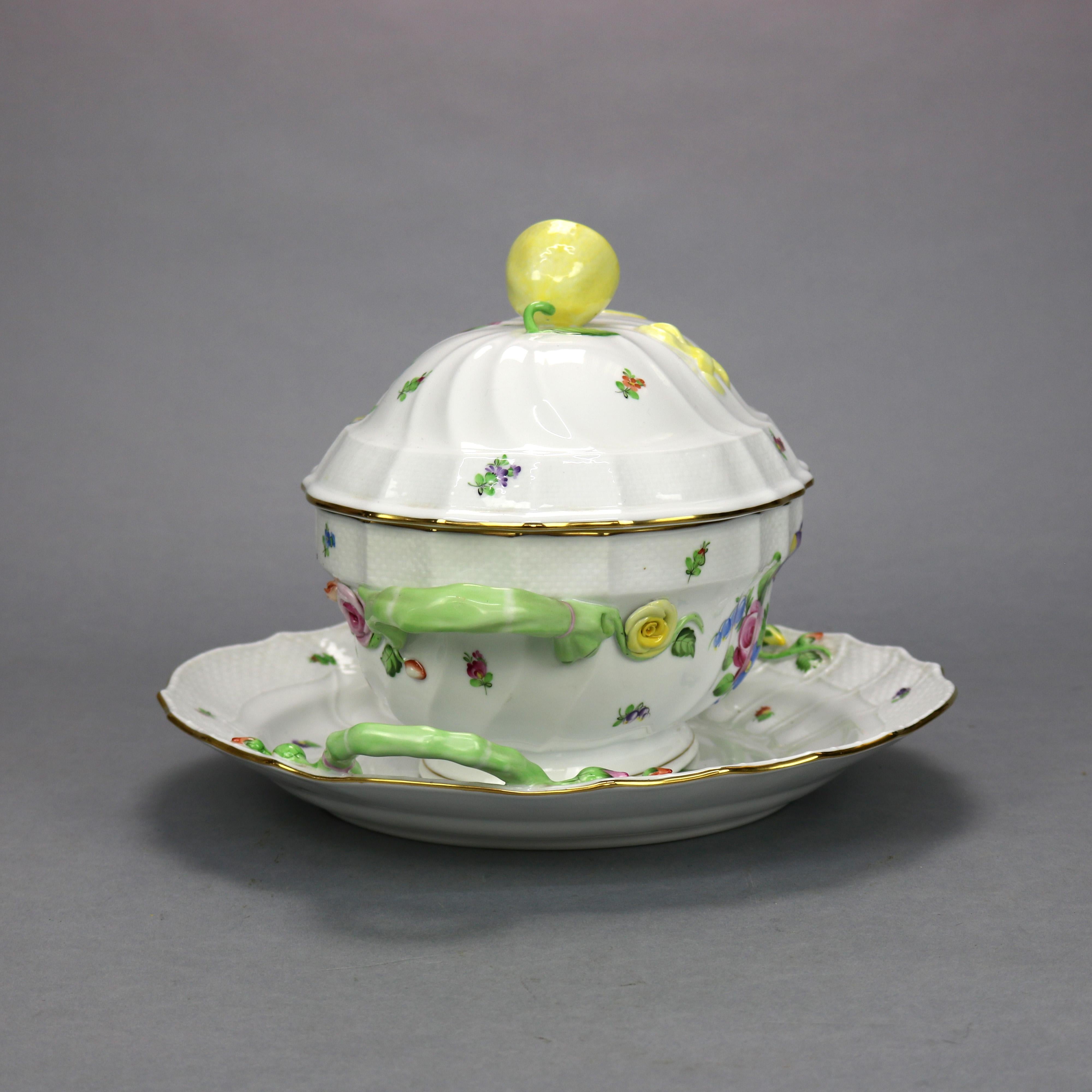 Herend Hungary Hand Painted Porcelain & Gilt Tureen & Liner 20th C 11