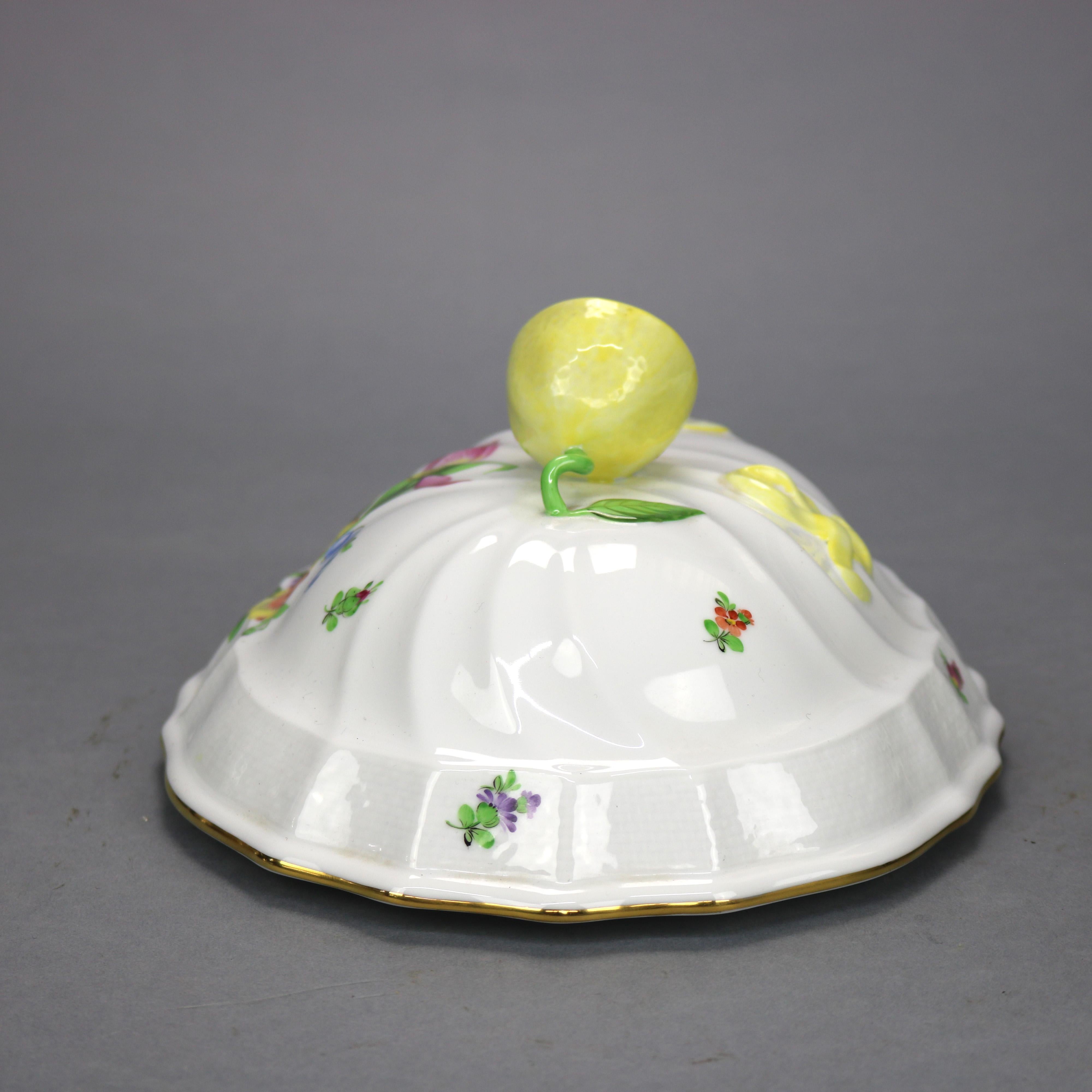 20th Century Herend Hungary Hand Painted Porcelain & Gilt Tureen & Liner 20th C