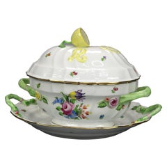 Herend Hongrie Porcelaine peinte à la main & Soupière dorée & Doublure 20ème siècle