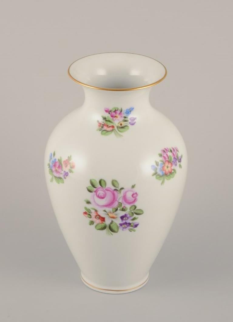 Hand-Painted Herend, Hungary. Large porcelain vase hand-painted with flower motifs For Sale