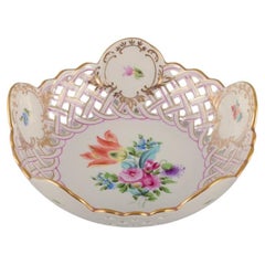 Retro Herend, Hungary. Open lace porcelain bowl with hand-painted flower motifs