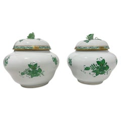Herend Hungary Porcelain "Apponyi Green" Ginger Jars, 1930-1960