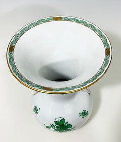 Herend Hungary porcelain "Apponyi Green" vase with pheasant heads