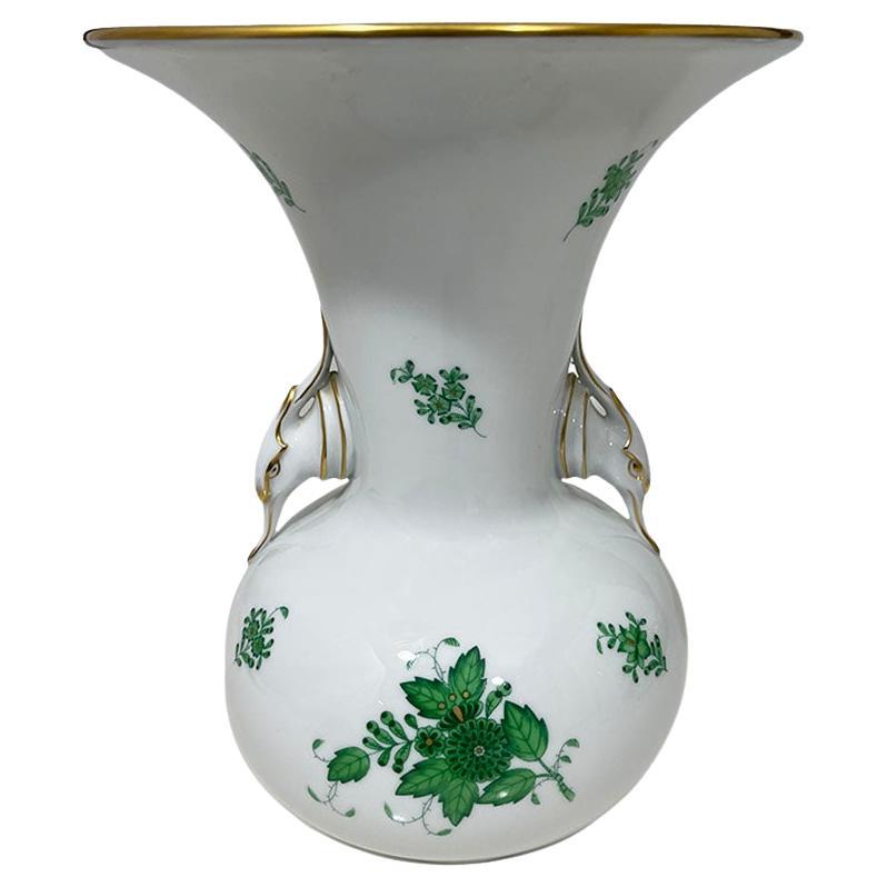 Herend Hungary porcelain "Apponyi Green" vase with pheasant heads