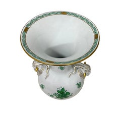 Herend Hungary porcelain "Apponyi Green" vase with rams head